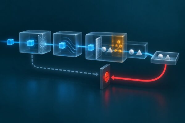 Concept illustration of server checks separating an allowed two-token payload from a sealed private compartment and stopping a redirected path.