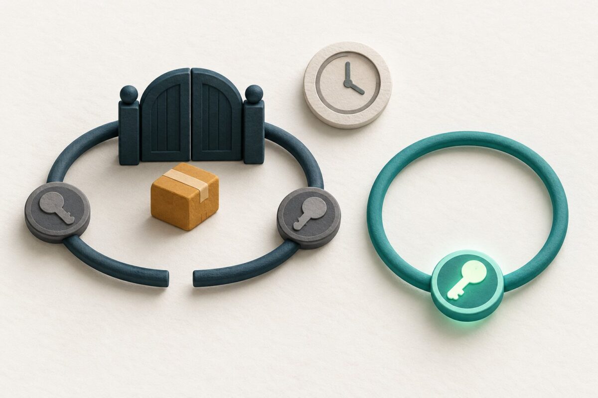 Concept illustration of a queued tile stopped at a closed session gate while a separate session loop remains active.