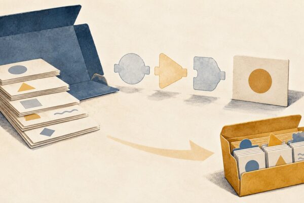 Concept illustration of record tiles separated from a result by missing connector pieces, with a revised appendix showing the pieces fitted.