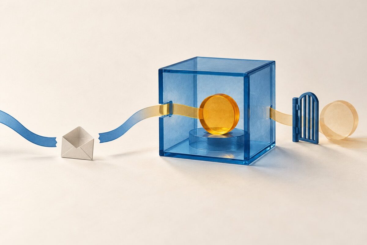Concept illustration of a stored reservation token and a broken response ribbon, representing a completed action whose acknowledgement was lost.
