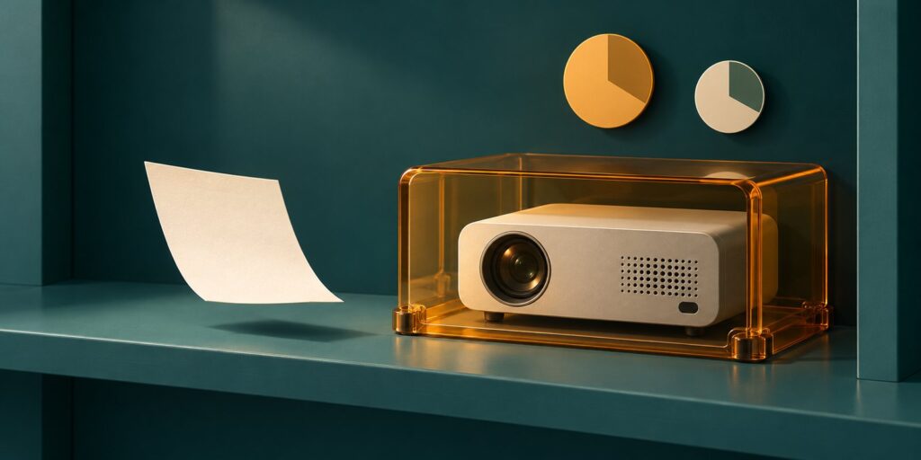 Conceptual illustration contrasting a loose price slip with a secured projector to distinguish a price quote from an inventory hold.