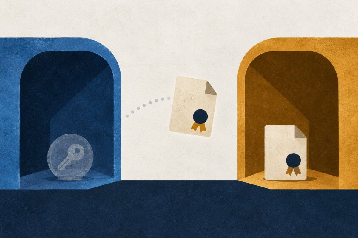 Conceptual document moving between two abstract account compartments, leaving an obsolete access token behind.