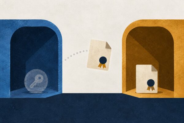 Conceptual document moving between two abstract account compartments, leaving an obsolete access token behind.